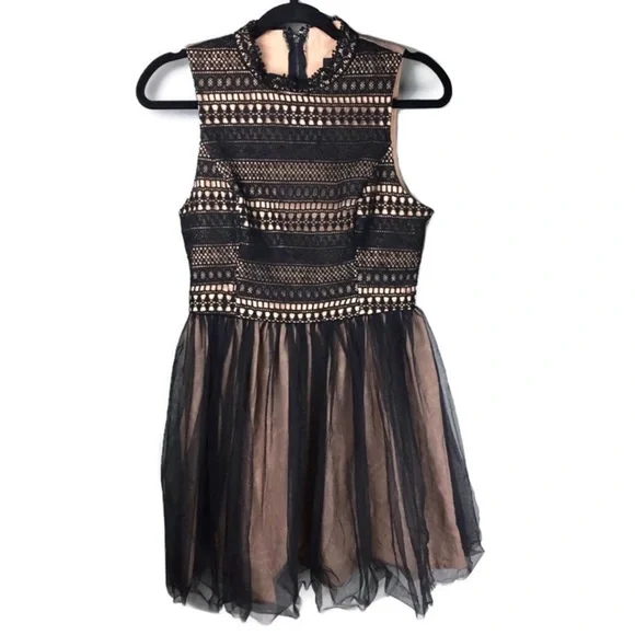 Ark & Co | Dresses | Ark Co Crochet Lace Tulle Overlay High Neck Black Mini  Dress Size Small | Poshmark